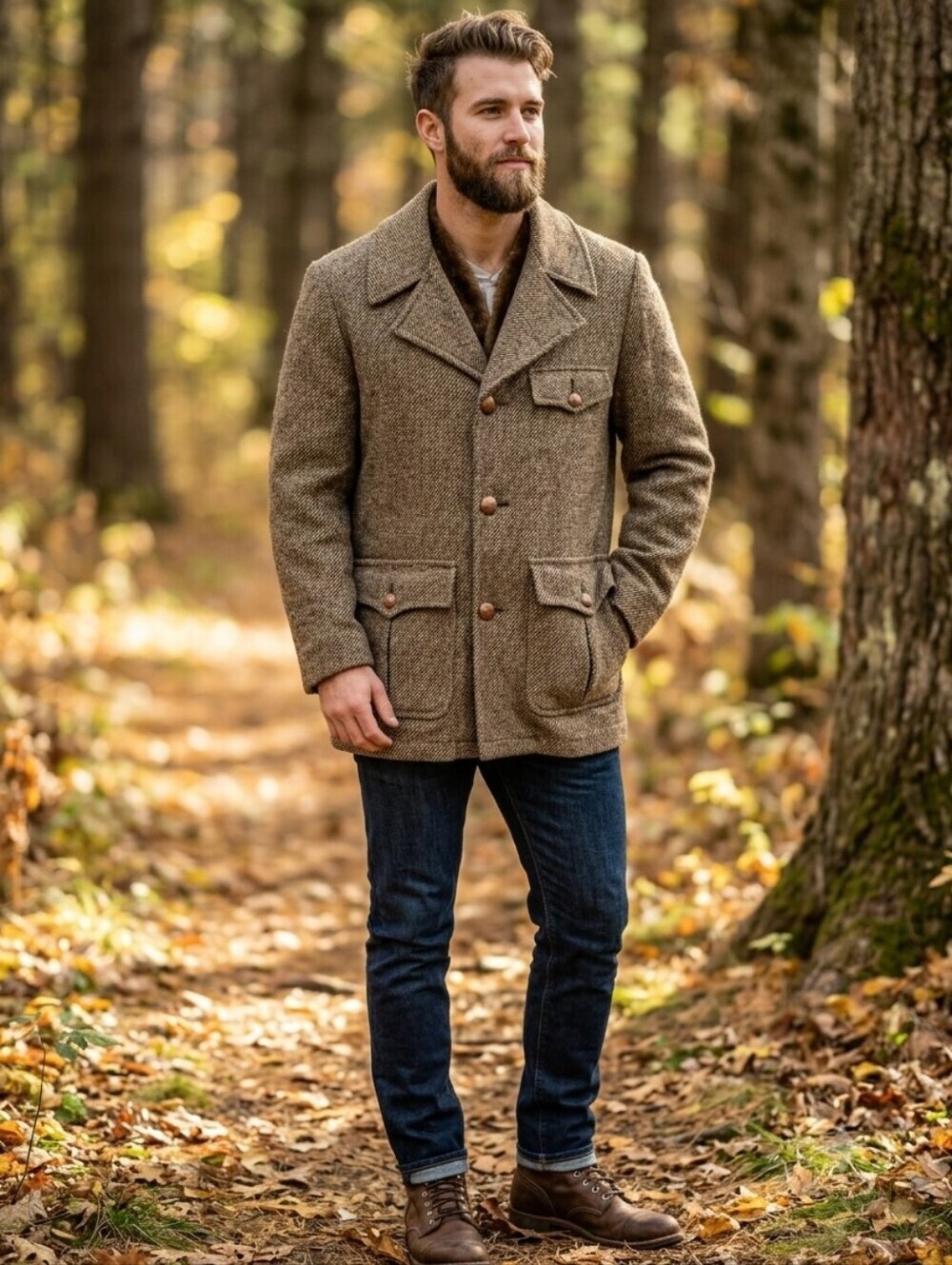 Woolrich Vintage Tweed Wool Faux Fur Lined Coat Jacket
